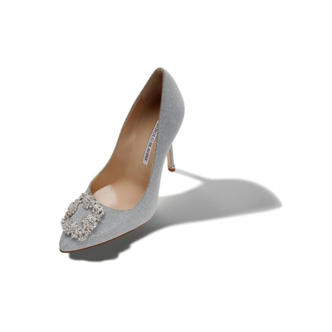 HANGISI GLITTER Pumps i silverglittrande tyg med spännen