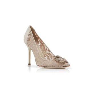 Hangisi LACE Rosa champagnefärgade pumps med spets och smyckesknäppe