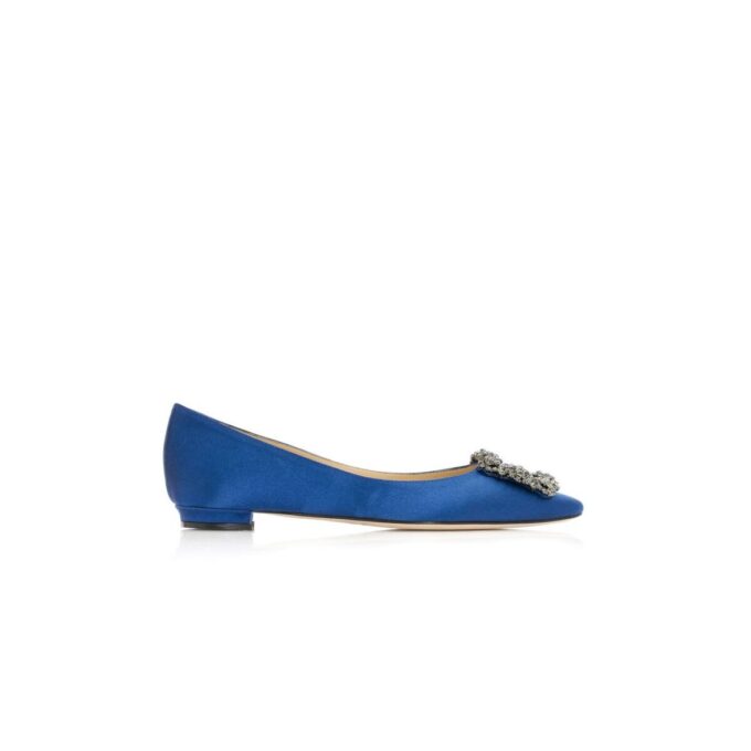 Hangisiflat Blå satinpumps med smyckesspänne Hangisiflat Blå satinpumps med smyckesspänne