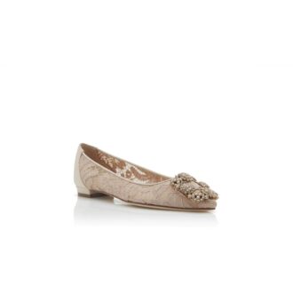 Hangisiflat LACE Rosa champagnefärgade spetspumps med spännen