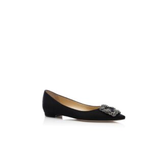 Hangisiflat Svarta platta pumps i satin med spänne
