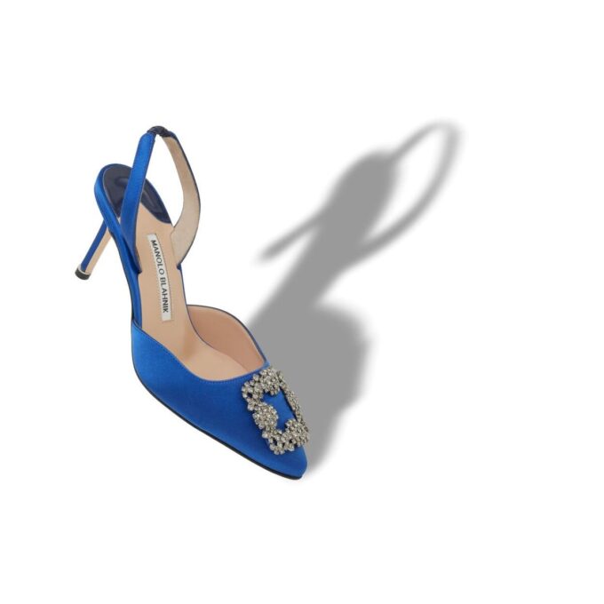 HANGISLI Blå satinpumps med smyckespänne och slingback HANGISLI Blå satinpumps med smyckespänne och slingback