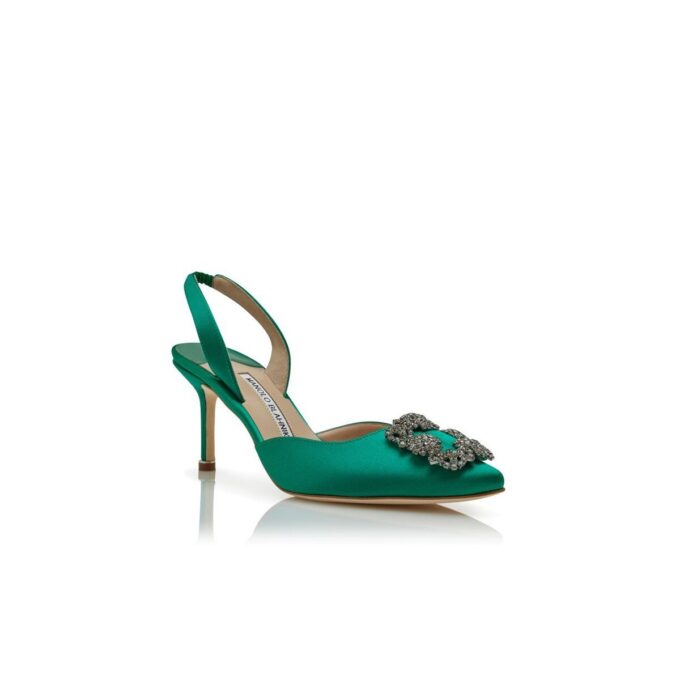 HANGISLI Gröna satinpumps med smyckesspänne och slingback HANGISLI Gröna satinpumps med smyckesspänne och slingback