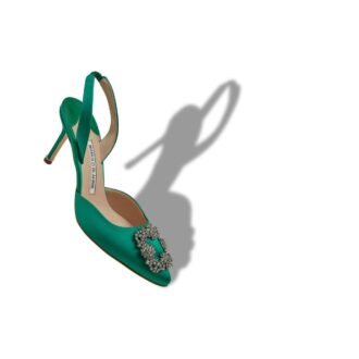 HANGISLI Gröna satinpumps med smyckesspänne och slingback