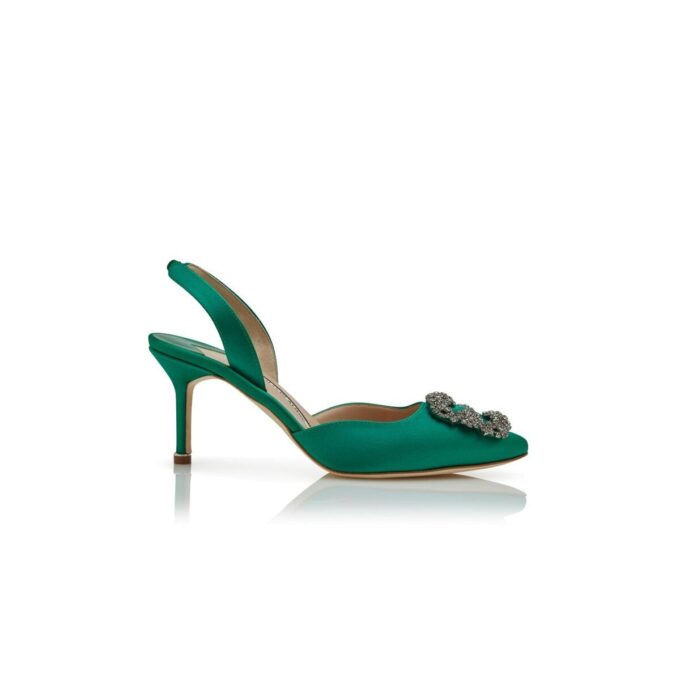 HANGISLI Gröna satinpumps med smyckesspänne och slingback HANGISLI Gröna satinpumps med smyckesspänne och slingback