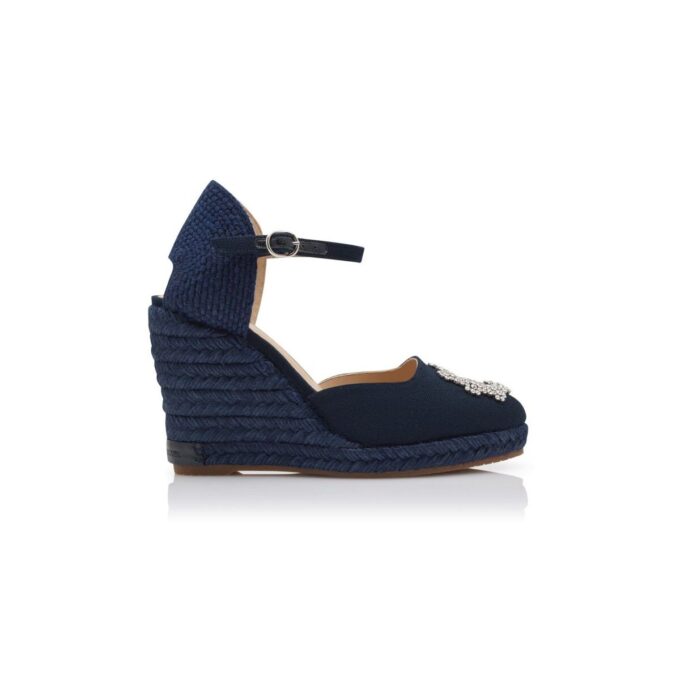 HANGRILLAHI Marinblå espadriller i bomull med kristallprydnader HANGRILLAHI Marinblå espadriller i bomull med kristallprydnader