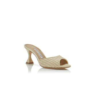 JADARA ljusbeige Mules med öppen tå i raffia JADARA ljusbeige Mules med öppen tå i raffia