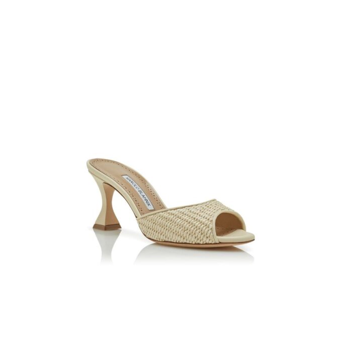 JADARA ljusbeige Mules med öppen tå i raffia JADARA ljusbeige Mules med öppen tå i raffia