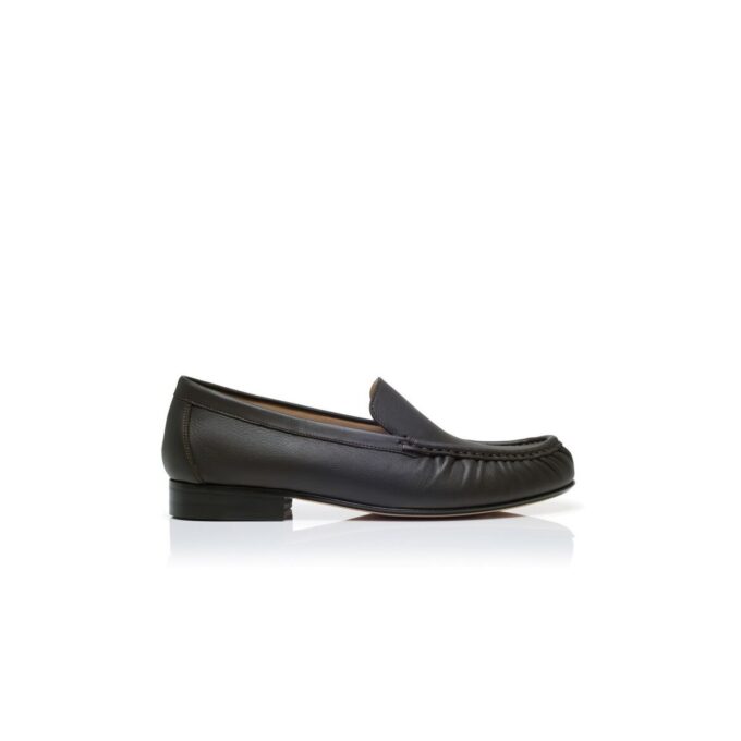 LEONDA Mörkbruna loafers i kalvskinn