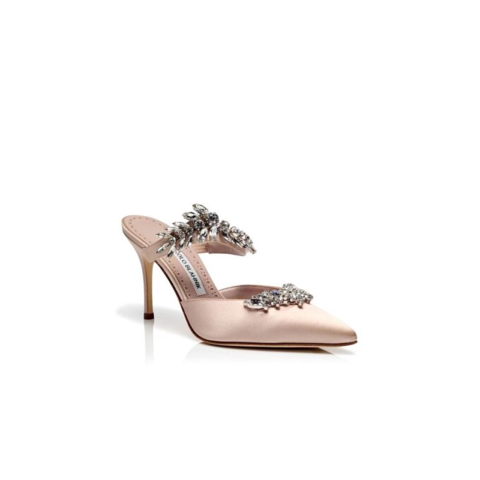 Lurum Ljusbeige mules i satin med kristallprydnader Lurum Ljusbeige mules i satin med kristallprydnader