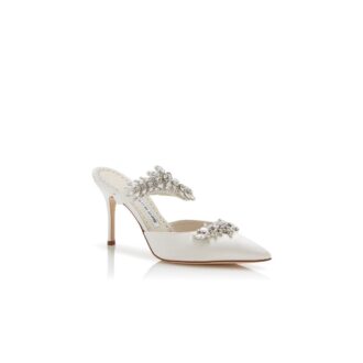 Lurum Off-White Satin Crystal Embellished Mules Lurum Off-White Satin Crystal Embellished Mules