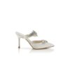 Lurum Off-White Satin Crystal Embellished Mules