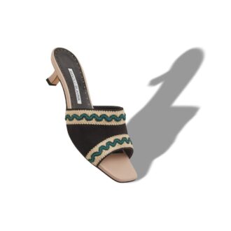 MAREBIS ljusbeige och svarta mockemules med stickade detaljer