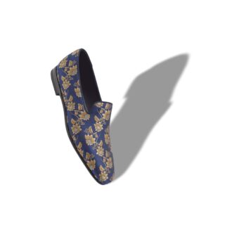 MARIO Marinblå Loafers i blommig sidenjacquard