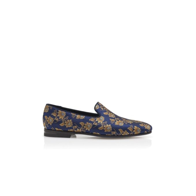MARIO Marinblå Loafers i blommig sidenjacquard MARIO Marinblå Loafers i blommig sidenjacquard
