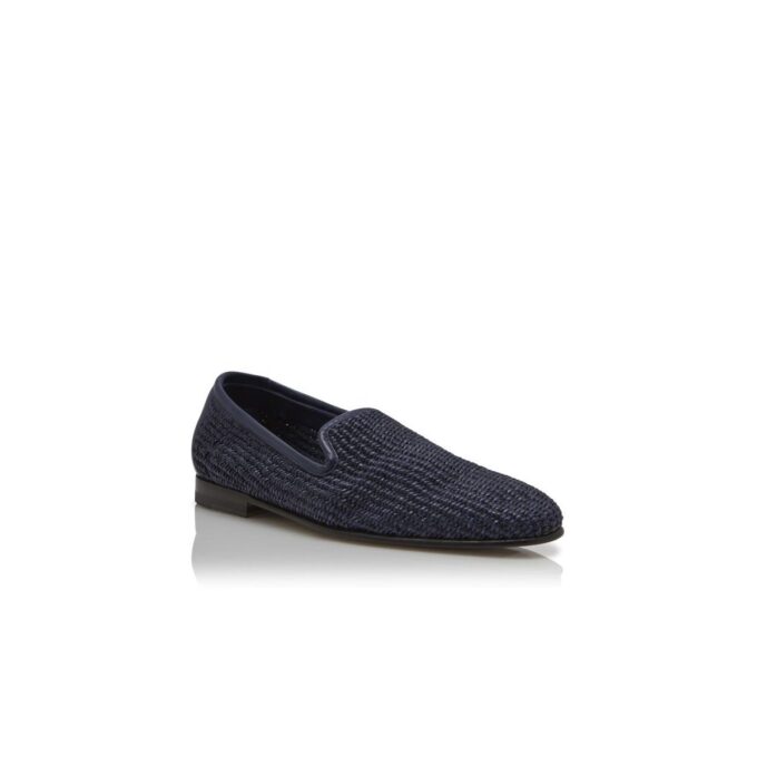 MARIO Marinblå Loafers i raffia