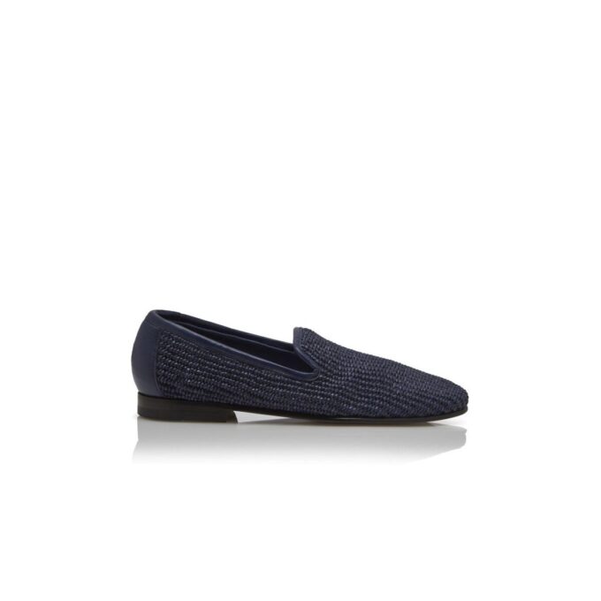 MARIO Marinblå Loafers i raffia