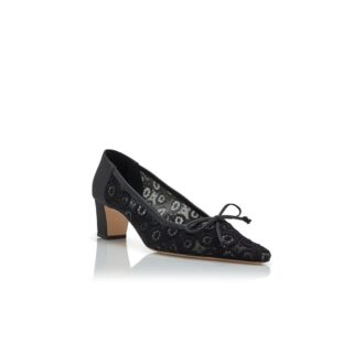 MARTEBAL Svarta pumps med spets och rosett