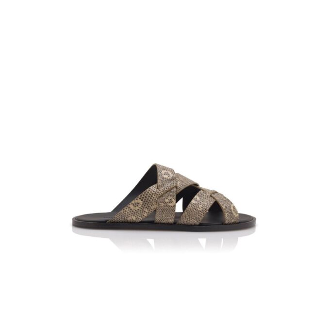 MARVIN Sandaler med korsade remmar i kalvskinn med ödlemönster MARVIN Sandaler med korsade remmar i kalvskinn med ödlemönster