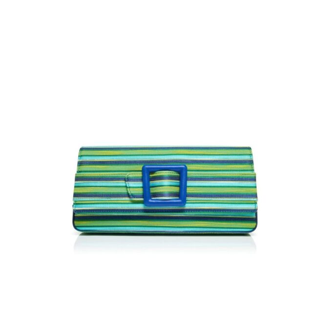 MAYGOT Blå och grön bomullsklädd clutch med spänne
