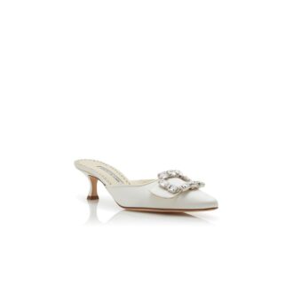 MAYJOU Mules i krämfärgad satin med kristallspänne
