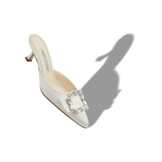 MAYJOU Mules i krämfärgad satin med kristallspänne