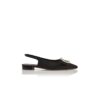 MAYJOUFLATSLI Svarta platta pumps i satin med kristallspänne och slingback MAYJOUFLATSLI Svarta platta pumps i satin med kristallspänne och slingback