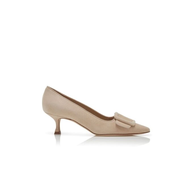 Maysalepump Ljusbeige pumps i mocka med spänne