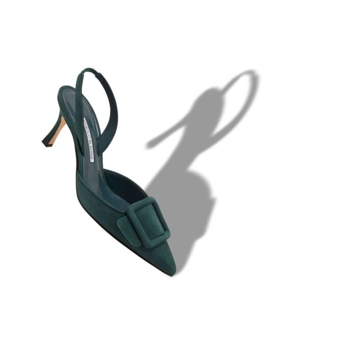 MAYSLI Mörkgröna pumps i mocka med spännen och slingback MAYSLI Mörkgröna pumps i mocka med spännen och slingback