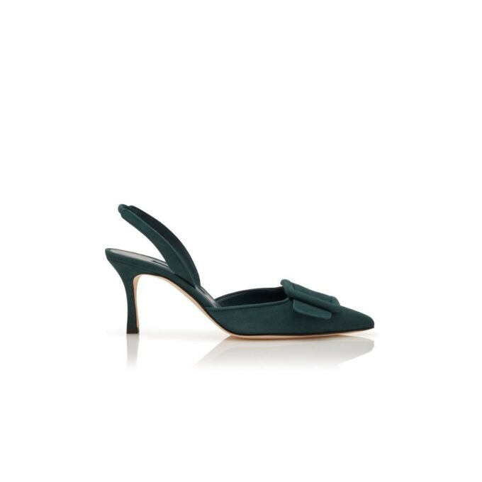 MAYSLI Mörkgröna pumps i mocka med spännen och slingback MAYSLI Mörkgröna pumps i mocka med spännen och slingback
