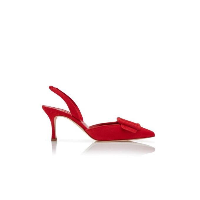MAYSLI Röda slingback-pumps i mocka