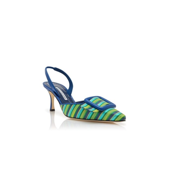 MAYSLIBI Blå och gröna pumps i bomull med spännen och slingback