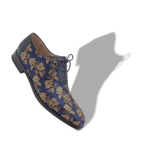 METZ Marinblå oxfordskor i silkejacquard med blommönster