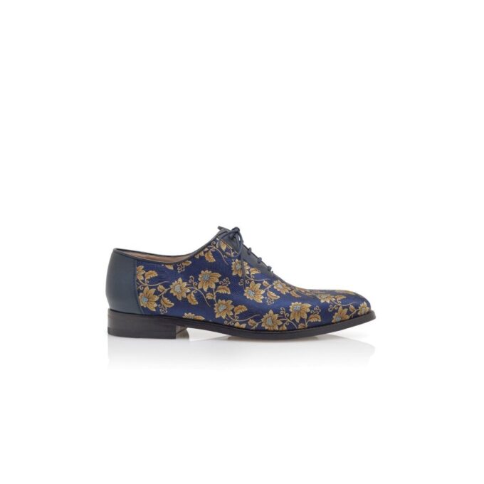 METZ Marinblå oxfordskor i silkejacquard med blommönster METZ Marinblå oxfordskor i silkejacquard med blommönster