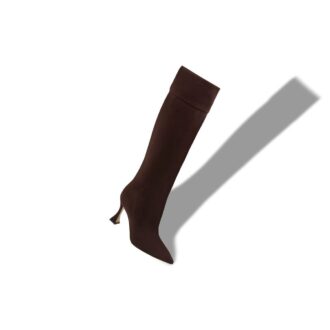MIRALONEPLA knähöga stövlar i mörkbrunt mocka