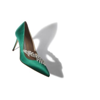 Nadira Gröna Pumps i satin med smyckespänne