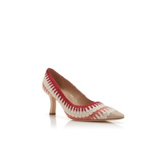 OMBOHI Ljusbeige Pumps i mocka med stickade detaljer