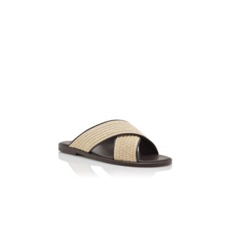 OTAWI ljusbeige raffia-sandaler med korsade remmar