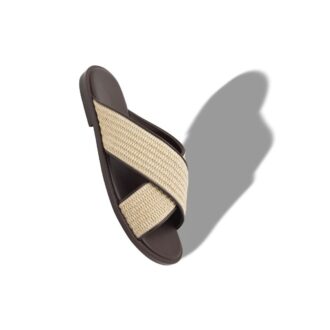 OTAWI ljusbeige raffia-sandaler med korsade remmar