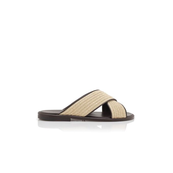 OTAWI ljusbeige raffia-sandaler med korsade remmar OTAWI ljusbeige raffia-sandaler med korsade remmar
