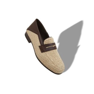PADSTOW Ljusbeige raffia-pennyloafers