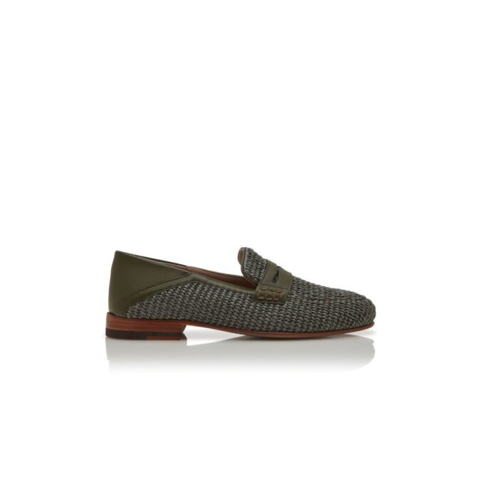 PADSTOW Mörkgröna pennyloafers i raffia PADSTOW Mörkgröna pennyloafers i raffia