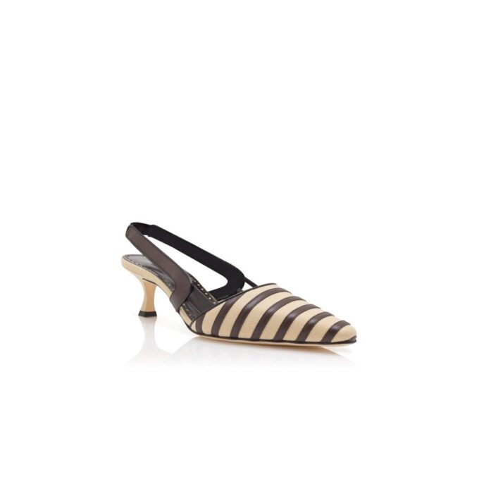 PELAS ljusbeige och bruna Pumps i linne med hälrem PELAS ljusbeige och bruna Pumps i linne med hälrem