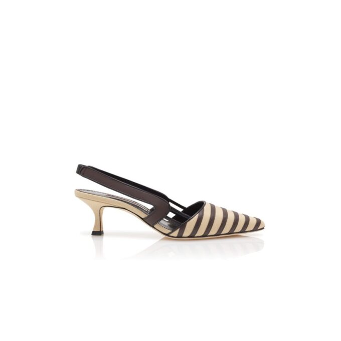 PELAS ljusbeige och bruna Pumps i linne med hälrem PELAS ljusbeige och bruna Pumps i linne med hälrem