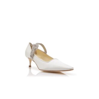 PEPA ljusbeige satinpumps med kristallprydd rem
