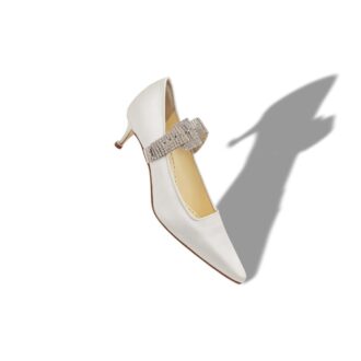 PEPA ljusbeige satinpumps med kristallprydd rem