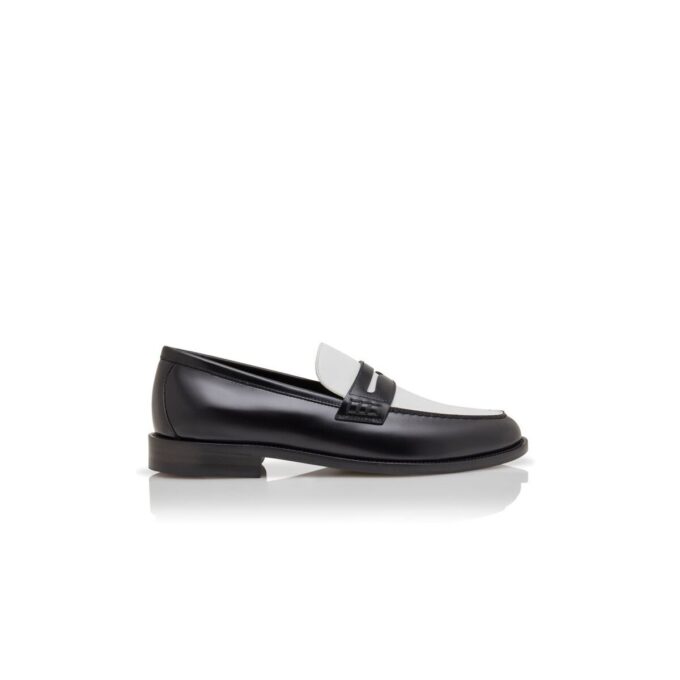 PERRY svartvita pennyloafers i kalvskinn PERRY svartvita pennyloafers i kalvskinn
