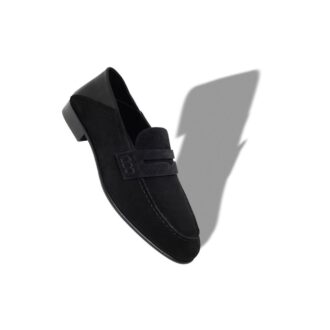 PLYMOUTH Penny Loafers i svart mocka