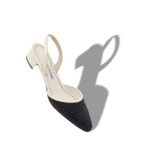 RAFFRO Pumps i krämfärgad och svart raffia med slingback