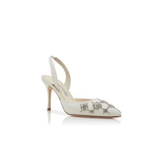 RALYNE Krämfärgade pumps i crepe de chine med slingback